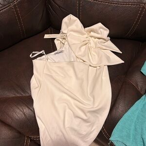 She and Sky One Shoulder Cream Dress